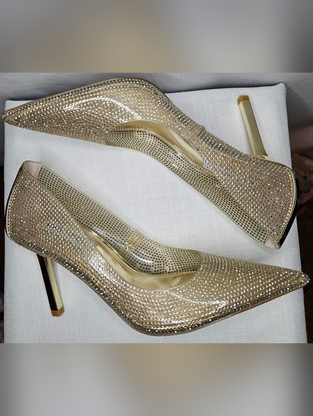 Steve Madden Classie Rhinestone Gold Clear Pumps Heels 7 NWOT Event Festival - Picture 9 of 12